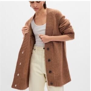 GAP Boyfriend Blanket Oversized Cardigan Sweater Size LP Coffee Cup Brown Preppy